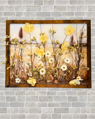 Blooming Field - Dried Flowers On Painting by artist Aileen Warren